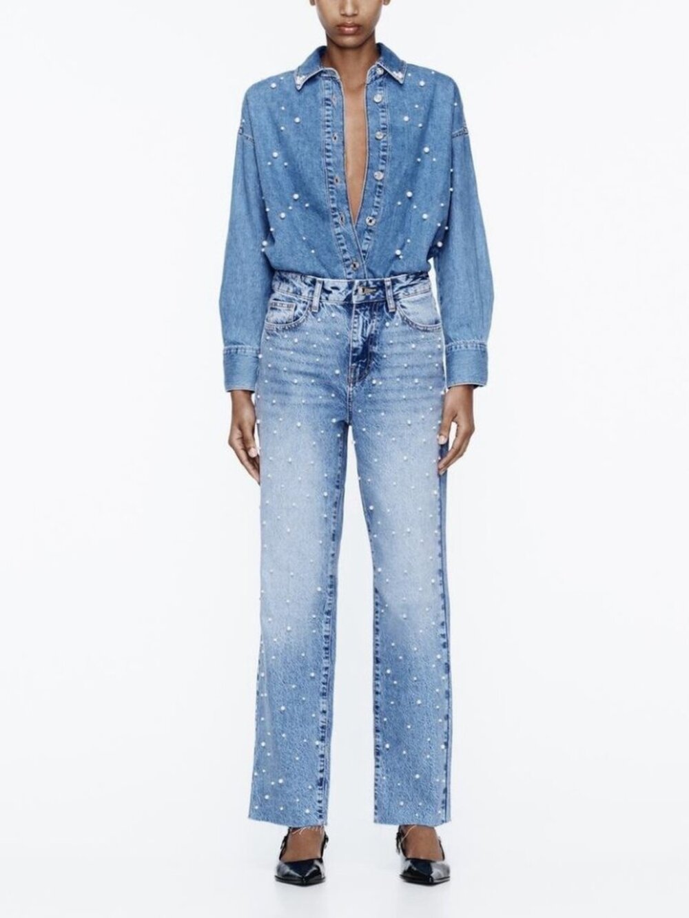 Zara High Waisted Pearl Jeans